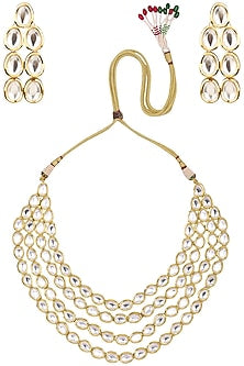 Gold Finish Kundan Polki Layered Necklace Set