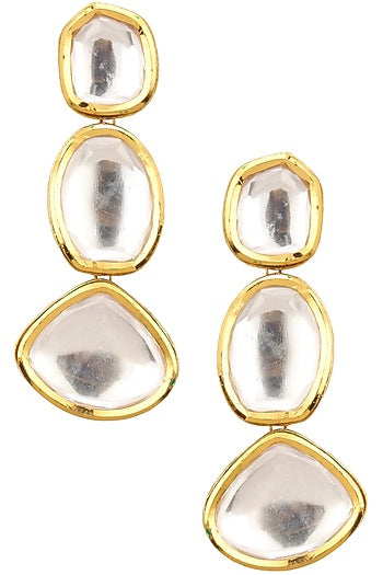 Gold Finish Kundan Polki Dangler Earrings