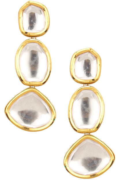 Gold Finish Kundan Polki Dangler Earrings