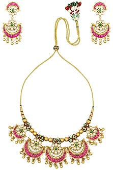 Gold Finish Kundan & Stone Pankhi Necklace Set