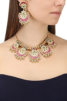 Gold Finish Kundan & Stone Pankhi Necklace Set