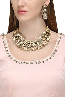 Gold Plated Blue Meenakari Kundan Polki Necklace Set