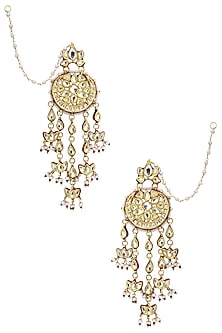 Gold Plated Pearl & Kundan Polki Dangler Earrings