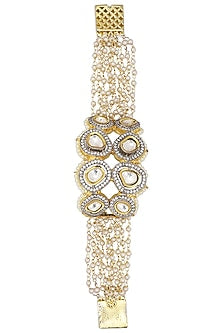 Gold Plated Kundan Polki & Pearl Bracelet