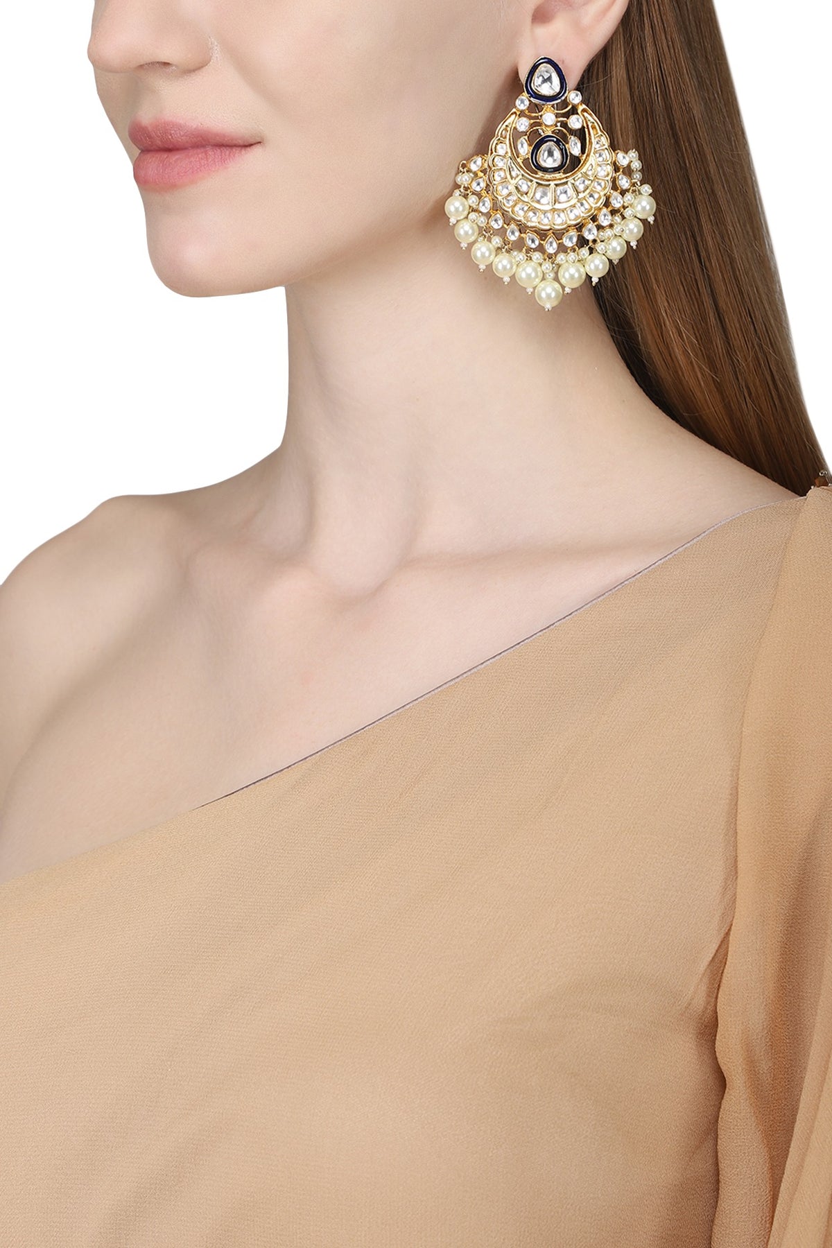 Gold Plated Shell Pearl Chandbali Earrings