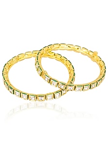 Gold Finish Kundan Polki Bangles (Set Of 2)