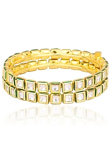 Gold Finish Kundan Polki Bangles (Set Of 2)