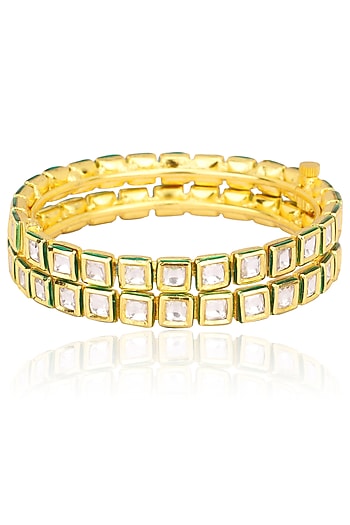 Gold Finish Kundan Polki Bangles (Set Of 2)