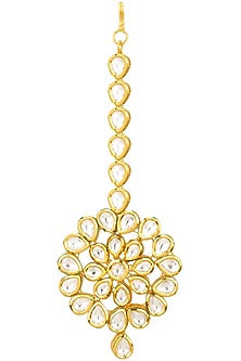 Gold Finish Kundan Polki Floral Maang Tikka