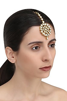 Gold Finish Kundan Polki Floral Maang Tikka