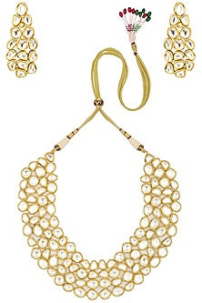 Gold Finish Kundan Polki Layered Choker Necklace Set