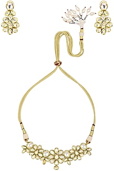 Gold Finish Floral Kundan Polki Choker Necklace Set