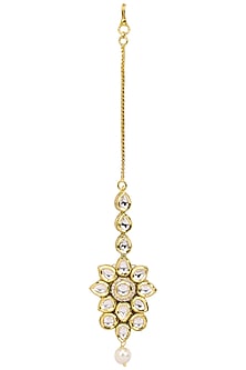 Gold Finish Kundan Polki & Pearl Maang Tikka