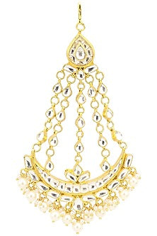 Gold Finish Kundan Polki and Pearl Crescent Pasa