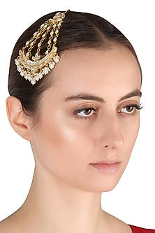 Gold Finish Kundan Polki and Pearl Crescent Pasa