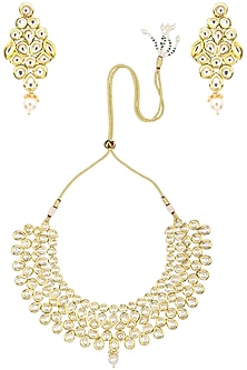 Gold Finish Kundan Polki & Pearl Necklace Set