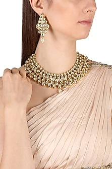 Gold Finish Kundan Polki & Pearl Necklace Set