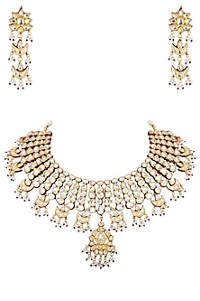 Gold Plated Glass & Pearl Necklace Set