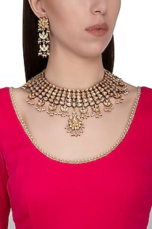 Gold Plated Glass & Pearl Necklace Set