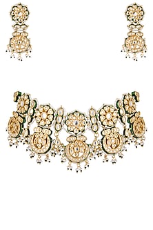Gold Plated Glass & Pearl Choker Necklace Set