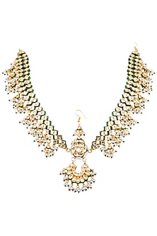 Gold Plated Glass & Pearl Meenakari Mathapatti