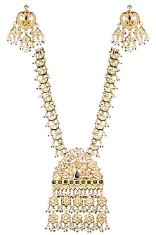 Gold Plated Kundan Polki & Pearl Necklace Set