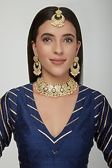 Gold Plated Kundan Polki Choker Necklace Set