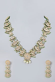 Gold Plated Kundan Polki & Pearl Long Necklace Set
