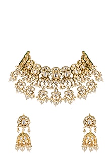 Gold Plated Kundan Polki & Pearl Drop Necklace Set