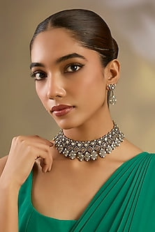 Two Tone Finish Kundan Polki & Pink Stone Necklace Set