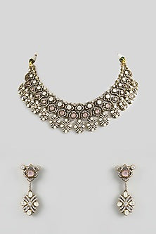 Two Tone Finish Kundan Polki & Pink Stone Necklace Set