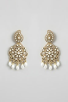 Two Tone Finish Uncut Kundan Polki & Pearl Drop Long Necklace Set