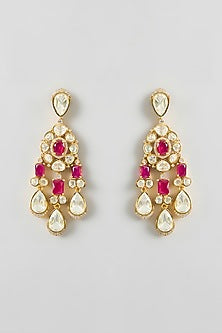 Gold Finish Moissanite Stone & Red Stone Long Necklace Set