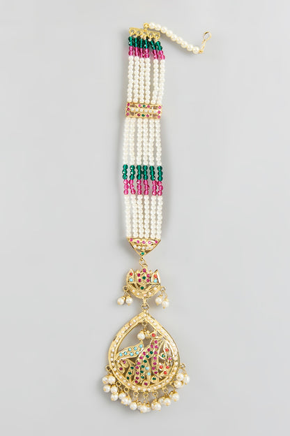 Gold Finish Multi-Colored Jadau Stone Dangler Earrings