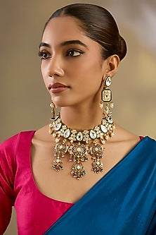 Gold Finish Meenakari Kundan Polki Necklace Set