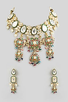 Gold Finish Meenakari Kundan Polki Necklace Set