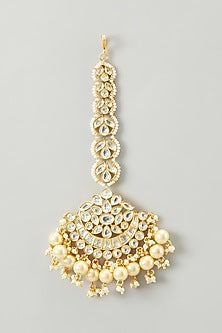 Gold Finish Kundan Polki & Pearl Maangtikka