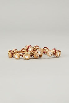 Gold Finish Kundan Polki Bangles (Set of 2)