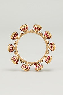 Gold Finish Kundan Polki Bangles (Set of 2)