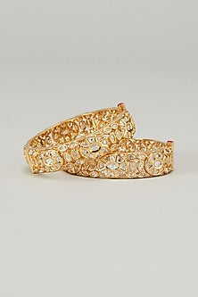 Gold Finish Kundan Polki Bangles (Set of 2)