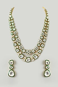Gold Finish Kundan Polki Long Necklace Set