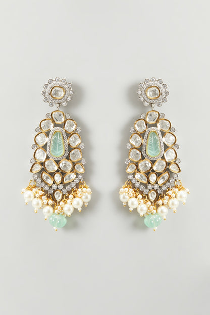 Gold Finish Kundan Polki Dangler Earrings
