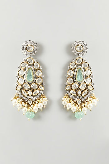 Gold Finish Kundan Polki Dangler Earrings