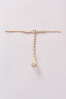 Gold Finish Kundan Polki & Pearl Hathphools (Set Of 2)