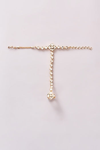 Gold Finish Kundan Polki & Pearl Hathphools (Set Of 2)