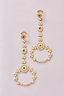Gold Finish Kundan Polki & Pearl Hathphools (Set Of 2)
