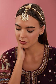 Gold Finish Kundan Polki Mathapatti