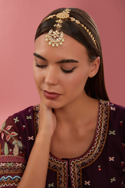 Gold Finish Kundan Polki Mathapatti