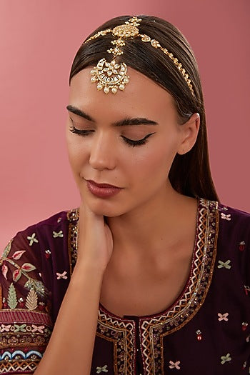 Gold Finish Kundan Polki Mathapatti