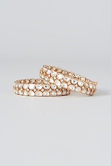 Gold Plated Kundan Polki Kadas (Set Of 2)